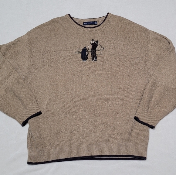 Rare Vintage 90s Pinnacle Beige Textured Cotton Mountains Golf Sweater XXL